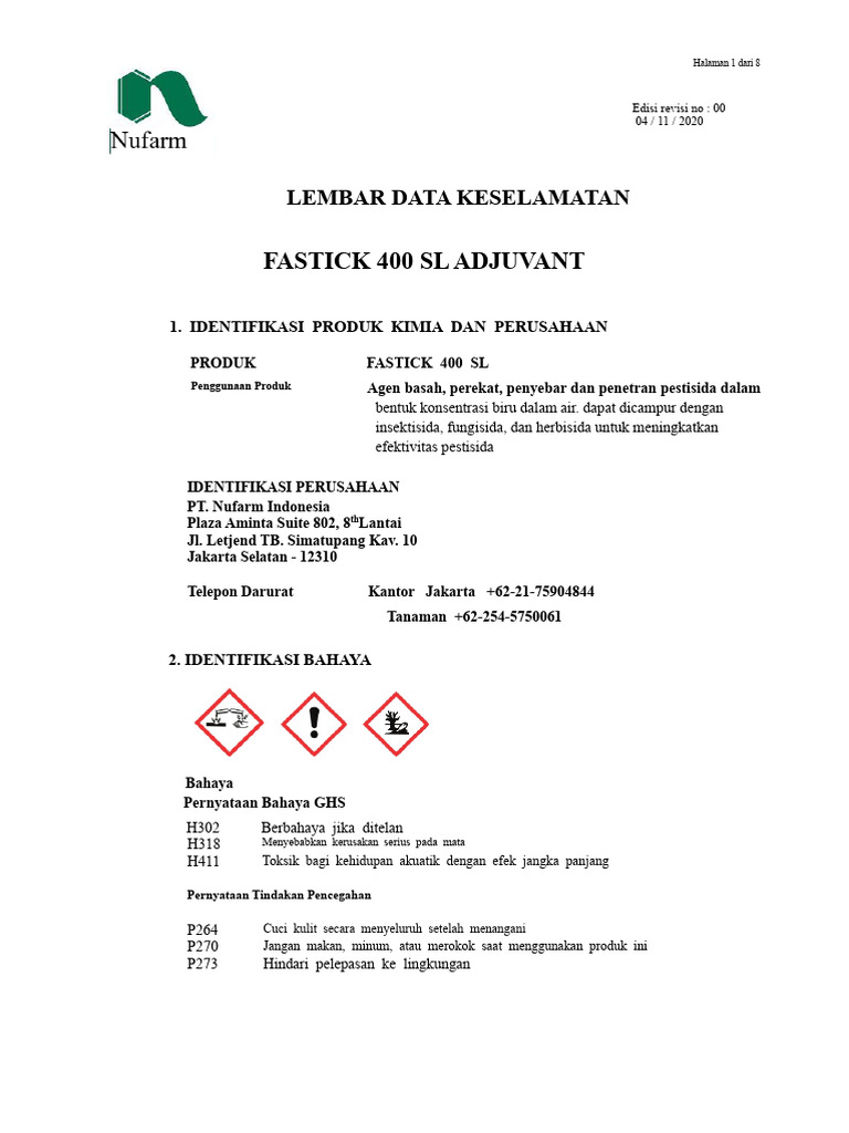 Lembar Data Keselamatan FASTICK 400 SL | PDF