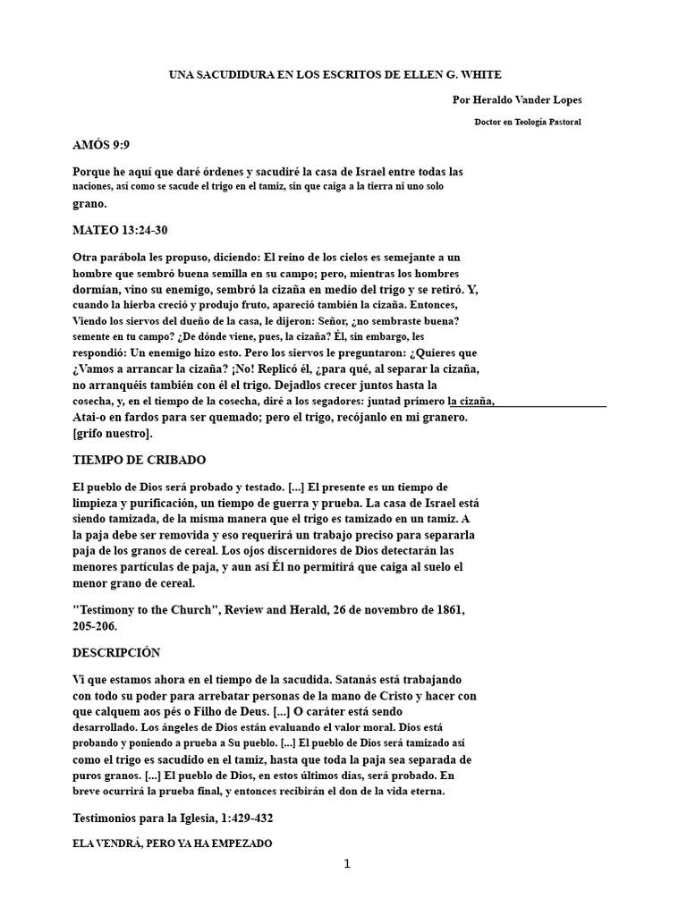 Sacudida en los Escritos de Ellen G. White | PDF | Verdad | Satán