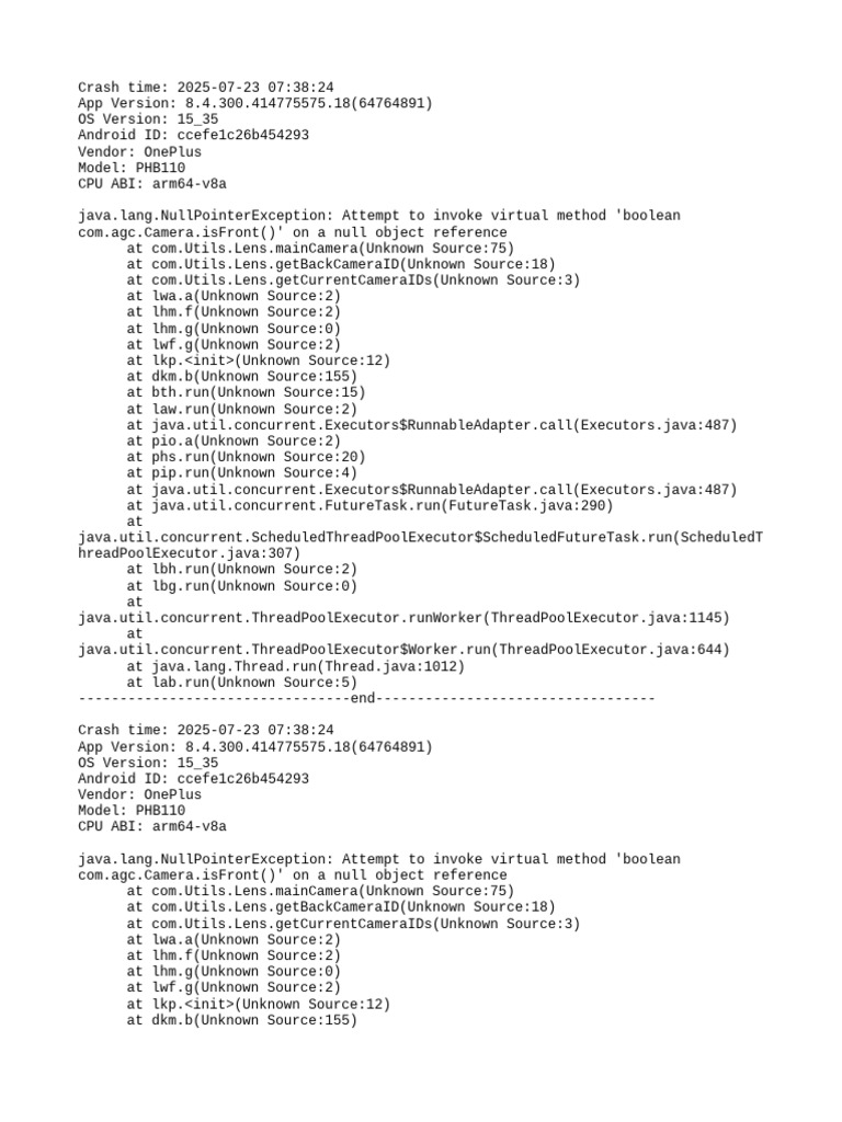 OnePlus Camera App Crash Report | PDF | Java (Programming Language ...
