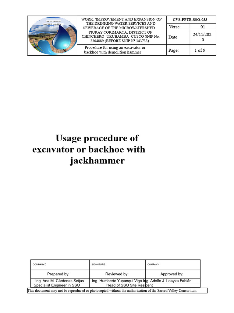 Procedure For Using An Excavator or Backhoe With A Demolition Hammer ...