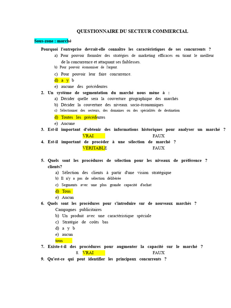 Questionnaire sur le secteur commercial | PDF | Publicité ...