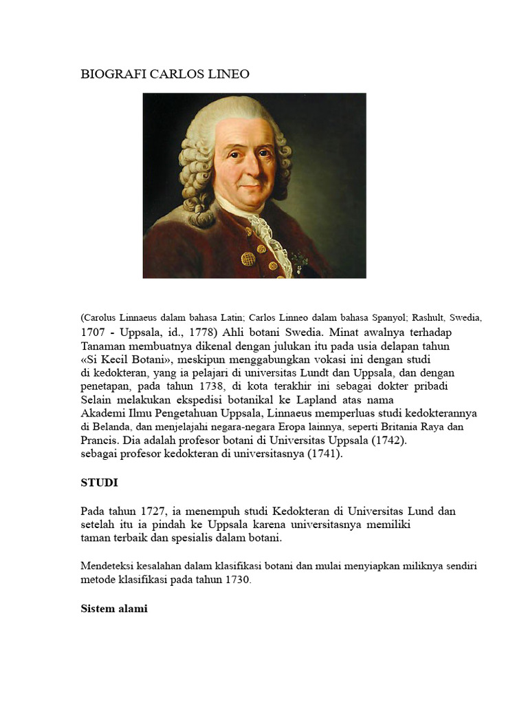 Biografi dan Kontribusi Carlos Linnaeus | PDF