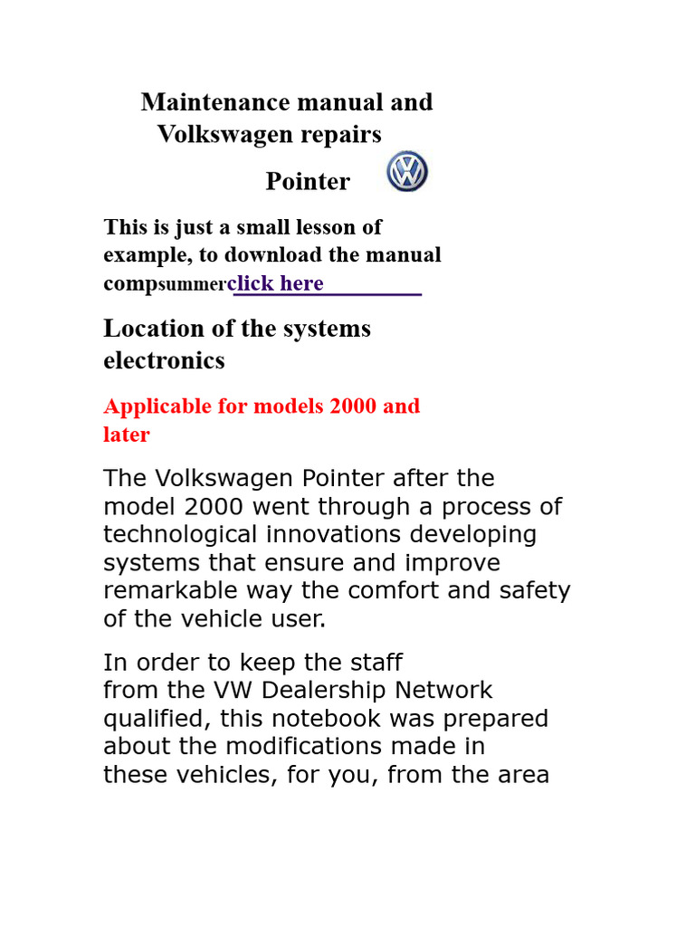 Volkswagen Pointer Maintenance Manual | PDF | Optics | Elevator