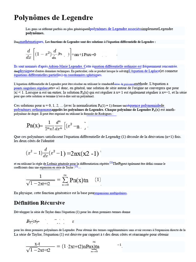 Polynômes de Legendre en mathématiques | PDF | Analyse mathématique ...
