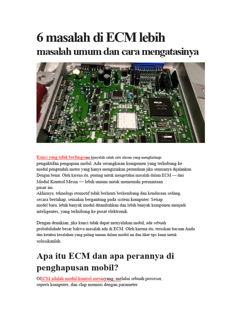 6 Masalah Umum pada ECM Mobil | PDF
