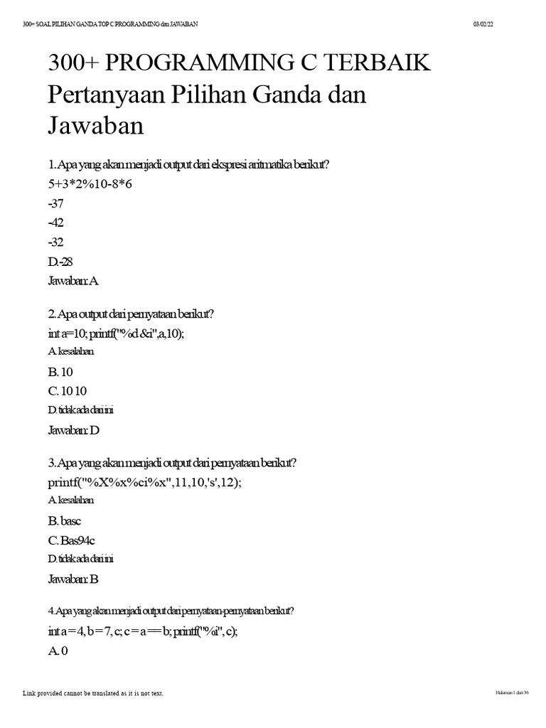 Output Program C: Soal dan Jawaban | PDF