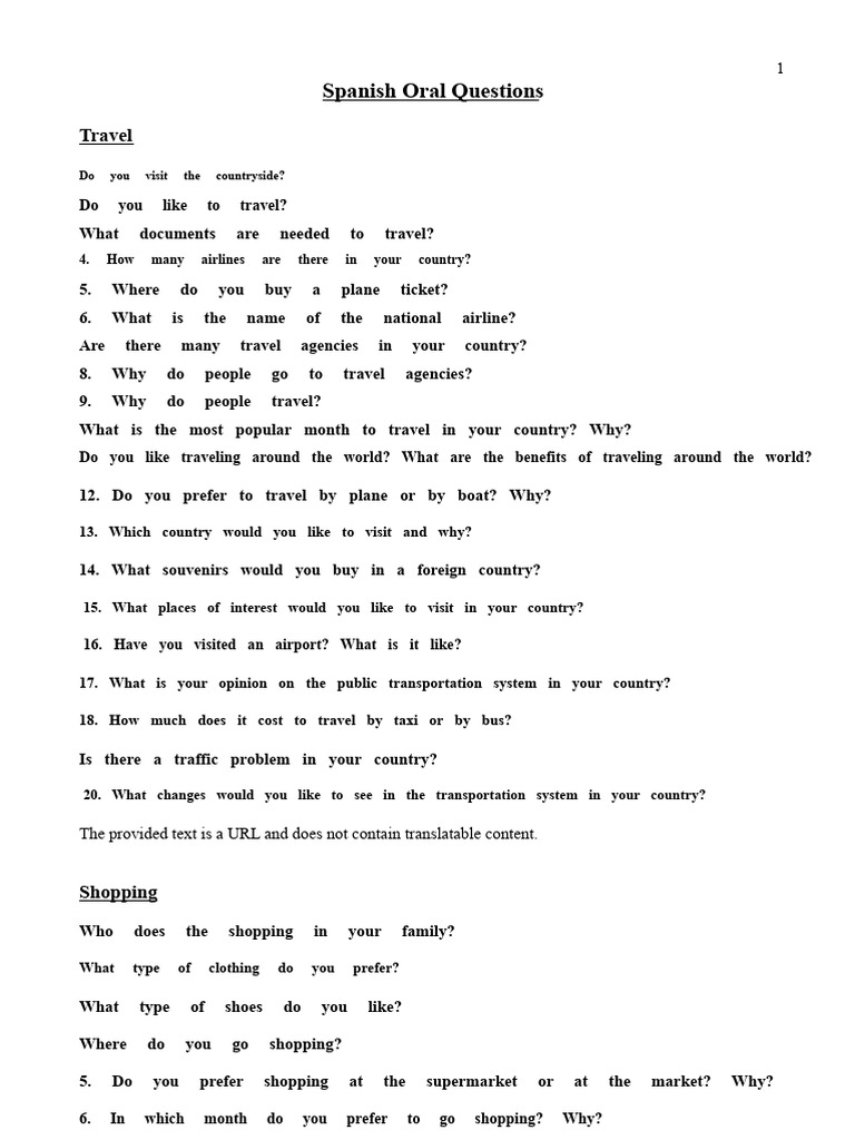 Spanish Oral Questions on Travel and Daily Life | PDF