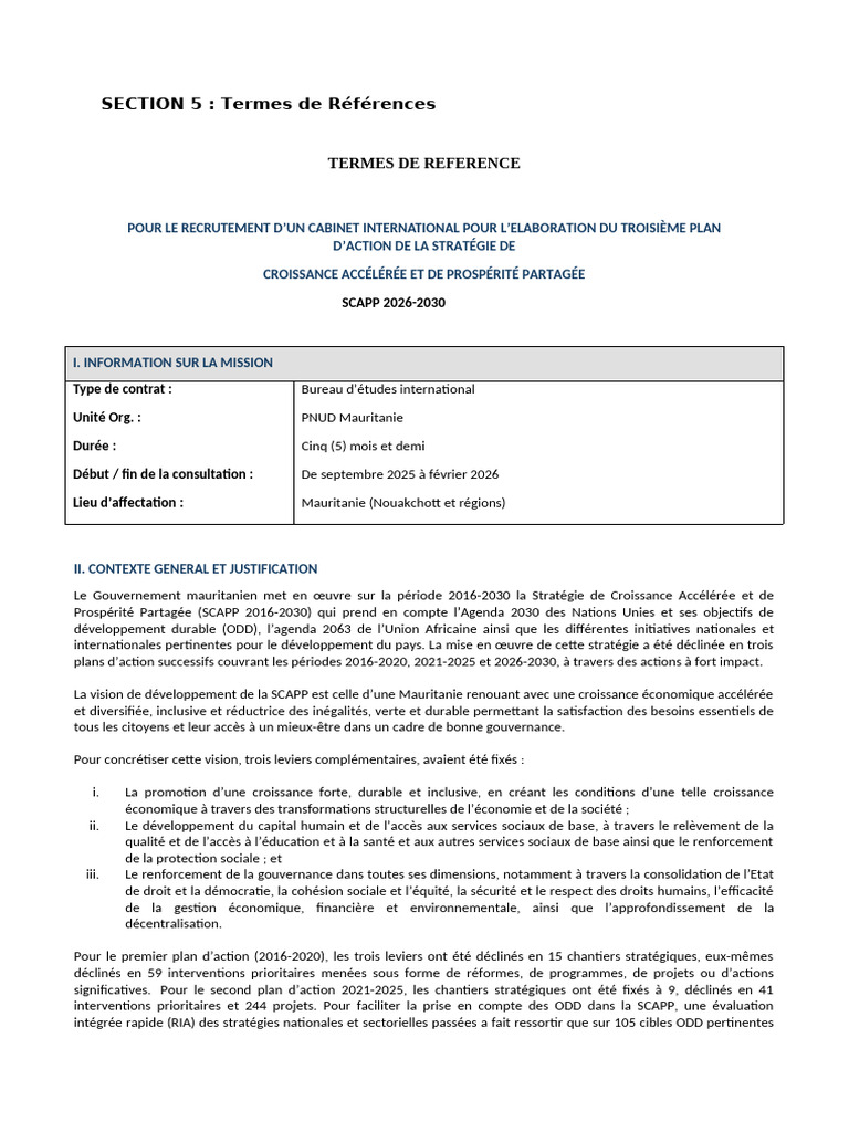 Termes de référence pour SCAPP 2026-2030 | PDF | Développement durable ...