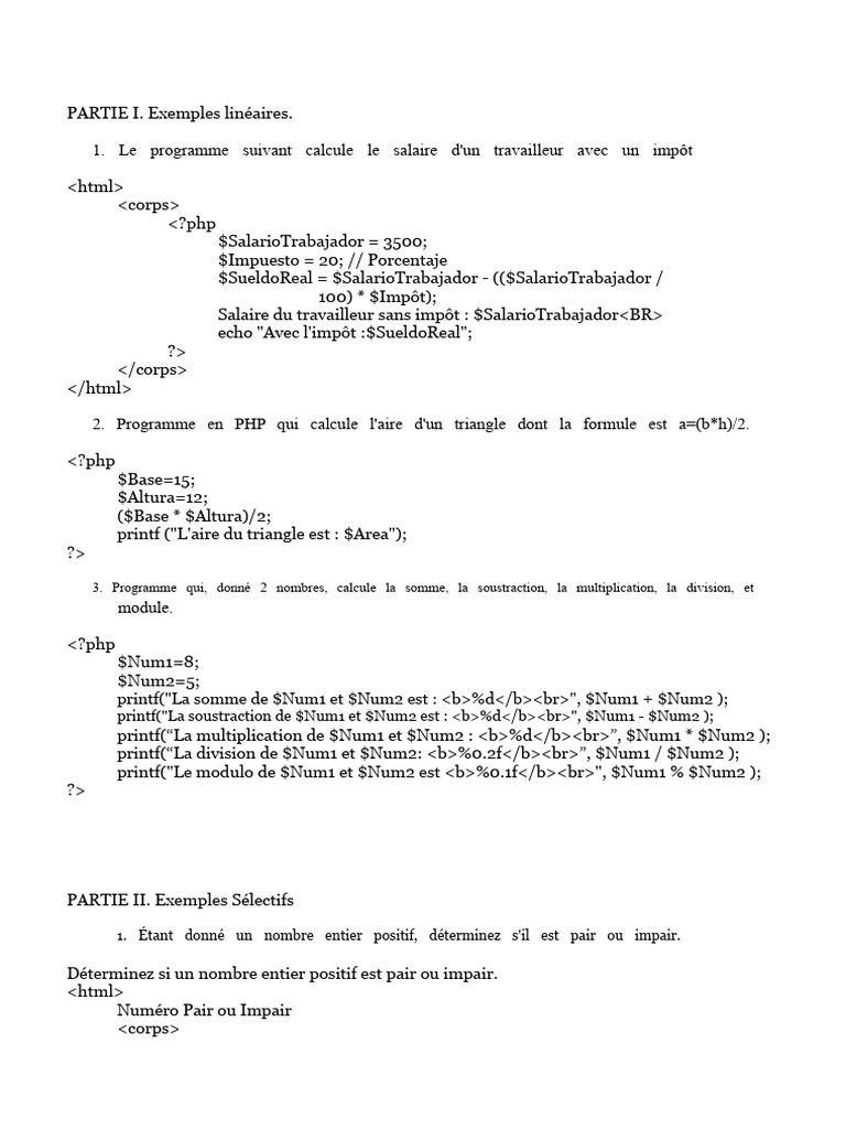 Exemples de programmation PHP et HTML | PDF | Nombre premier ...