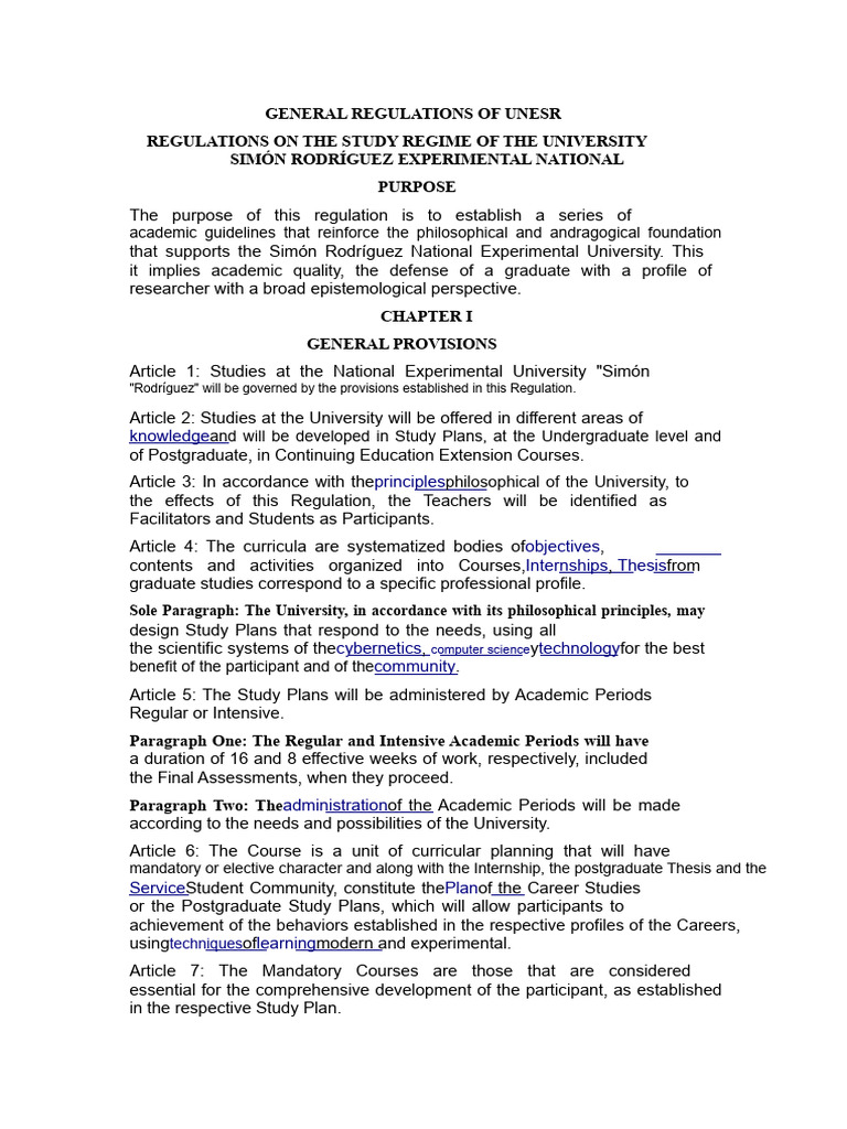 UNESR Academic Regulations Overview | PDF | Academic Degree ...