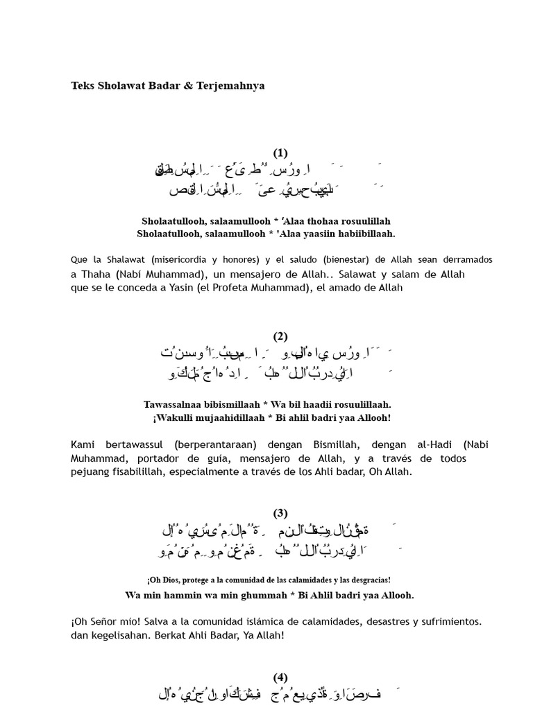 Sholawat Badar: Oraciones y Bendiciones | PDF | Creencia religiosa y ...