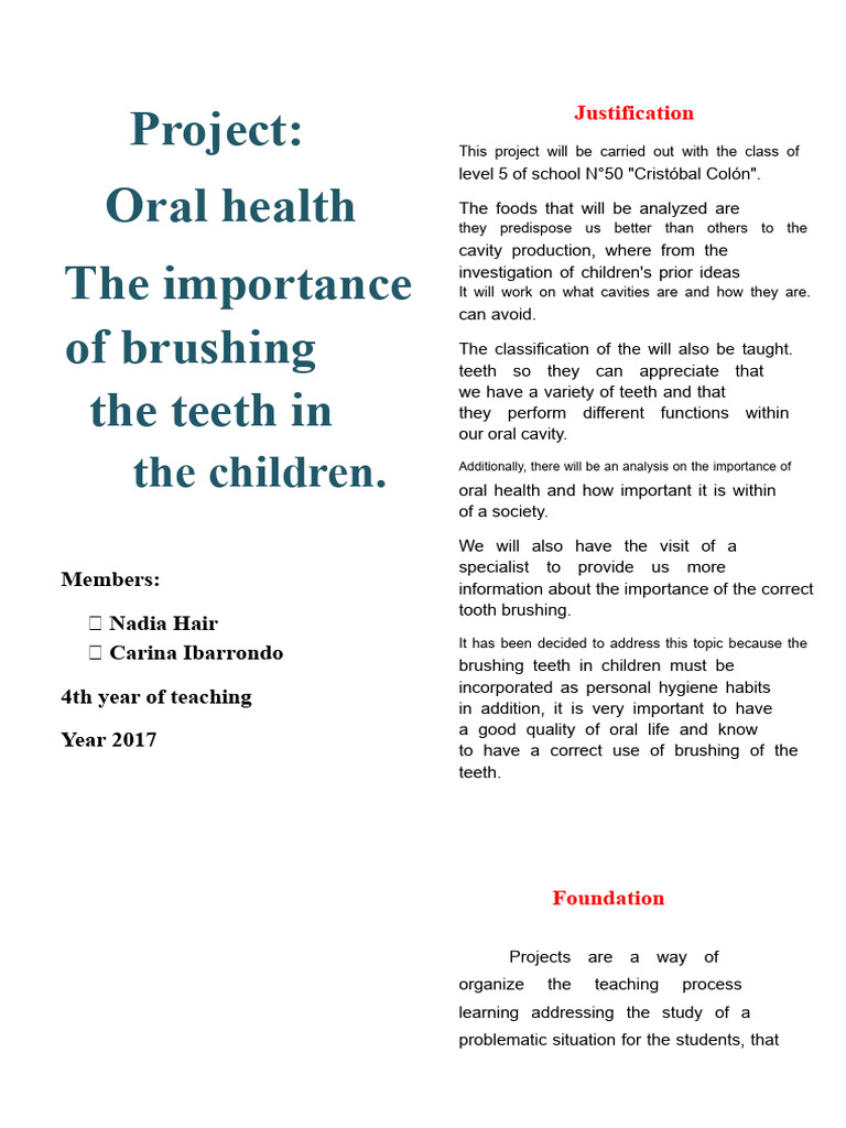 Oral Health Education Project for Kids | PDF | Human Tooth | Oral Hygiene