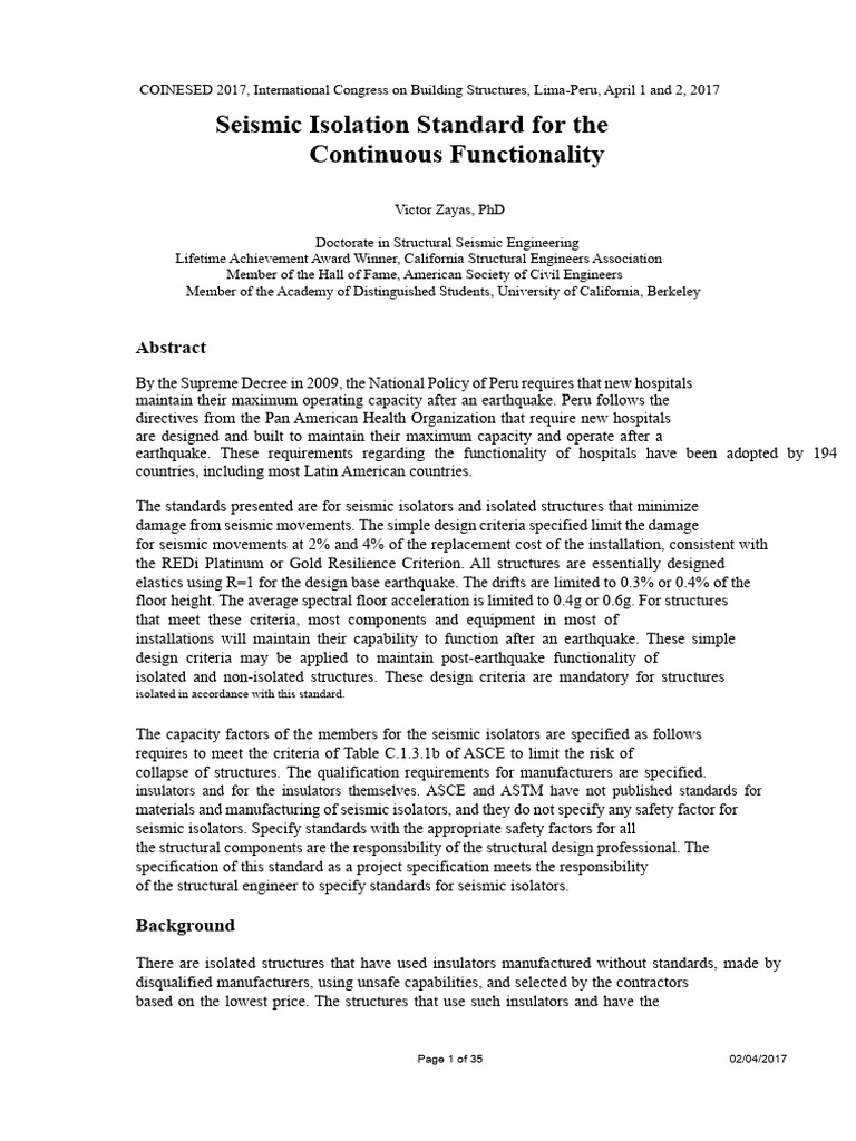 Seismic Isolation Standards for Hospitals | PDF | Structural Load ...