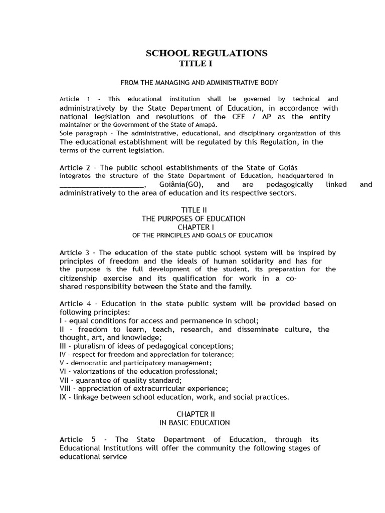 School Regulations Model | PDF | Curriculum | Teachers