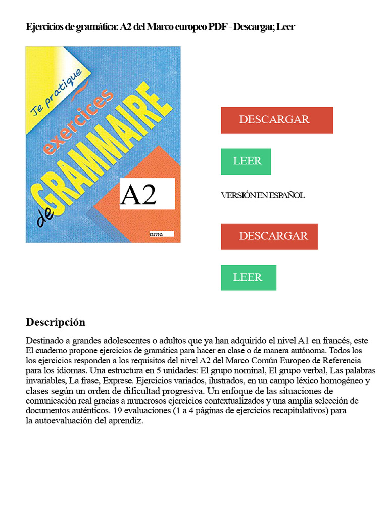 Ejercicios de Gramática - A2 Del Marco Europeo PDF - Descargar, Leer ...