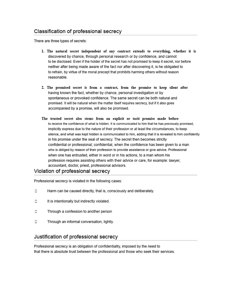 Types and Justifications of Professional Secrecy | PDF ...