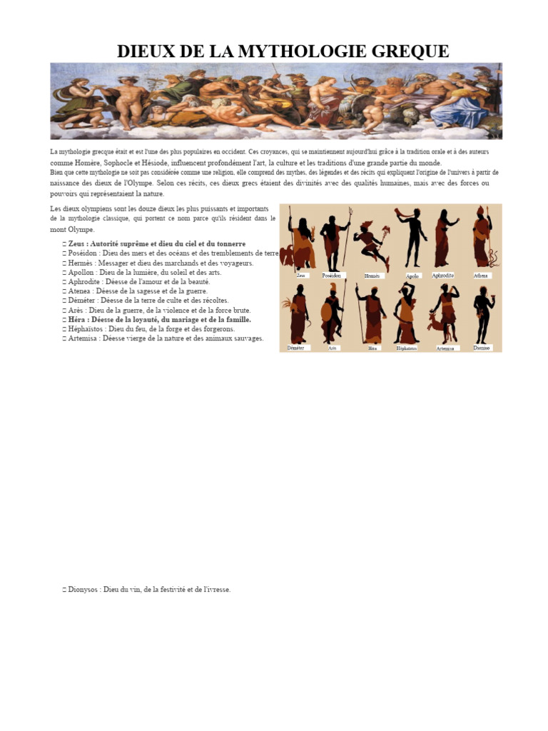 Les 12 dieux de la mythologie grecque | PDF | Divinités olympiennes | Zeus