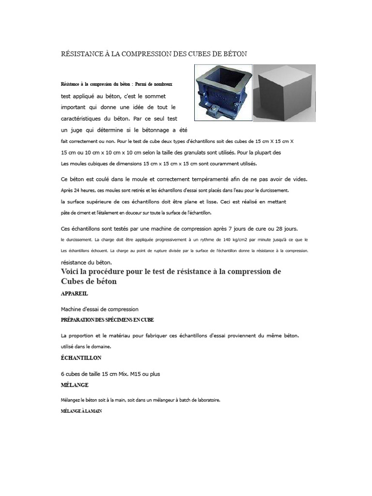 Test de résistance à la compression du béton | PDF | Béton | Matériaux ...