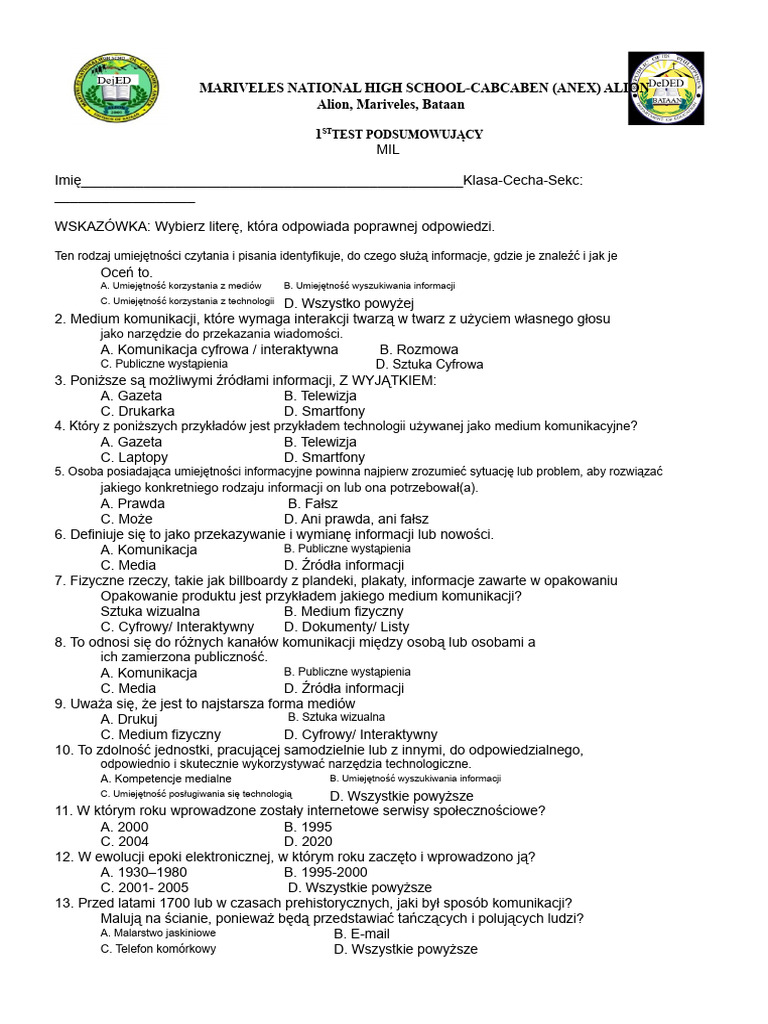 Test Podsumowujący Mil | PDF