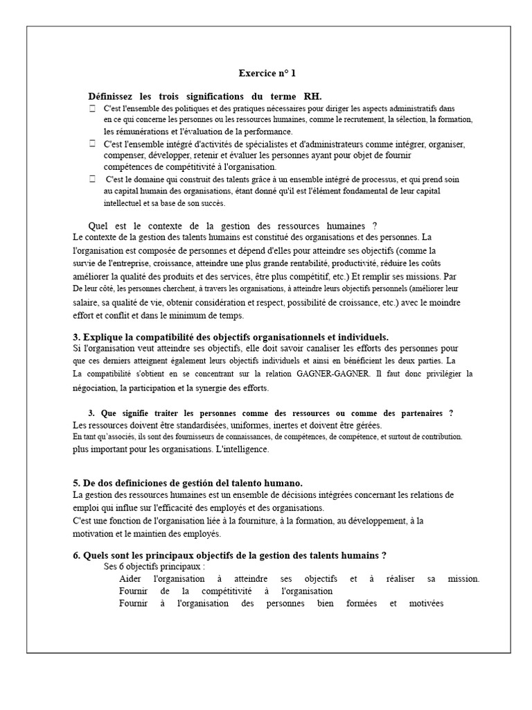 Significations et objectifs des RH | PDF | Gestion des ressources ...