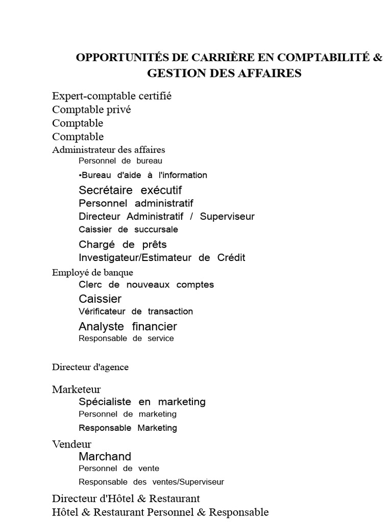 Carrières en Comptabilité et Gestion | PDF