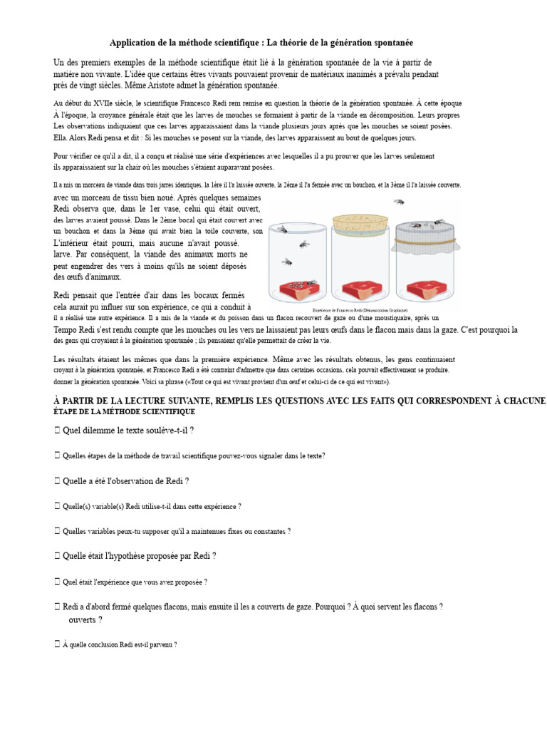 Redi et la fin de la génération spontanée | PDF | Mouche | Méthode ...
