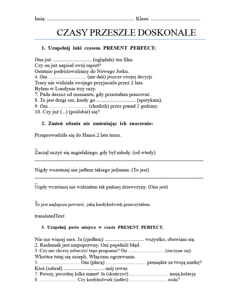 Present Perfect Third Handoutnew | PDF