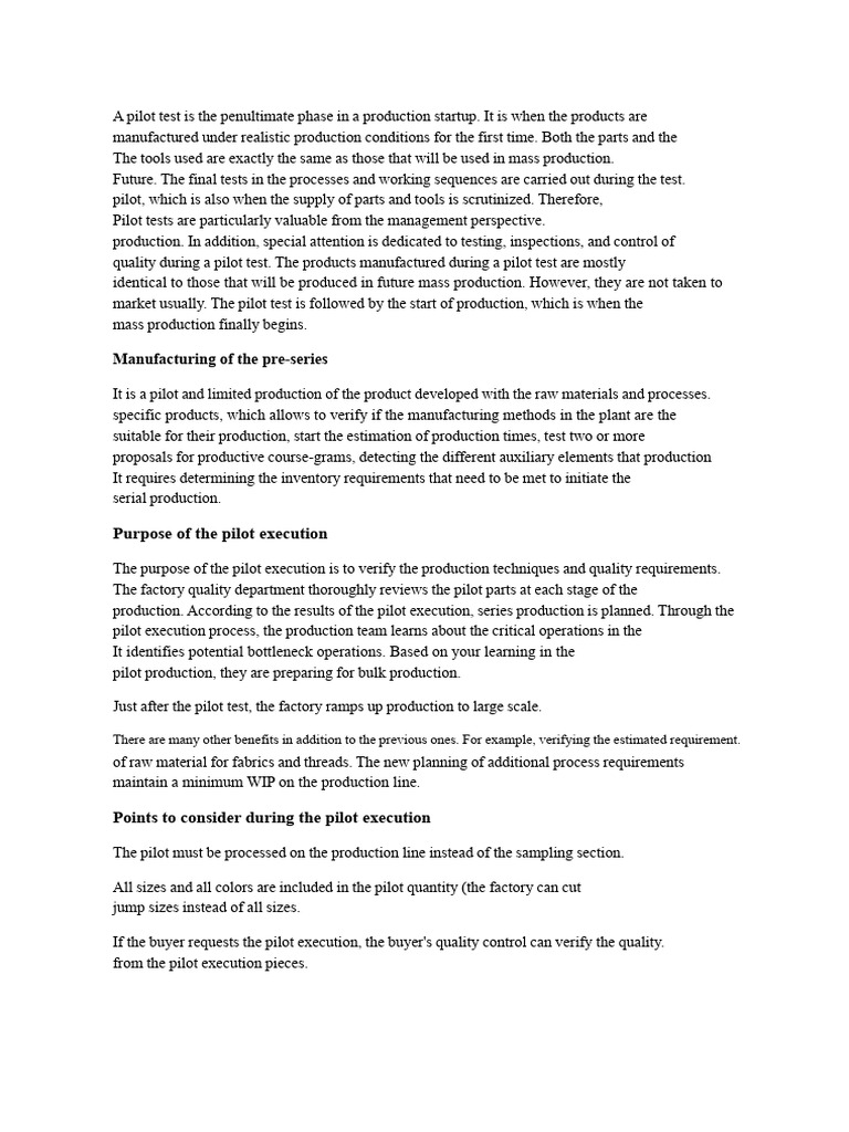 Pilot Production Process Overview | PDF | Verification And Validation ...