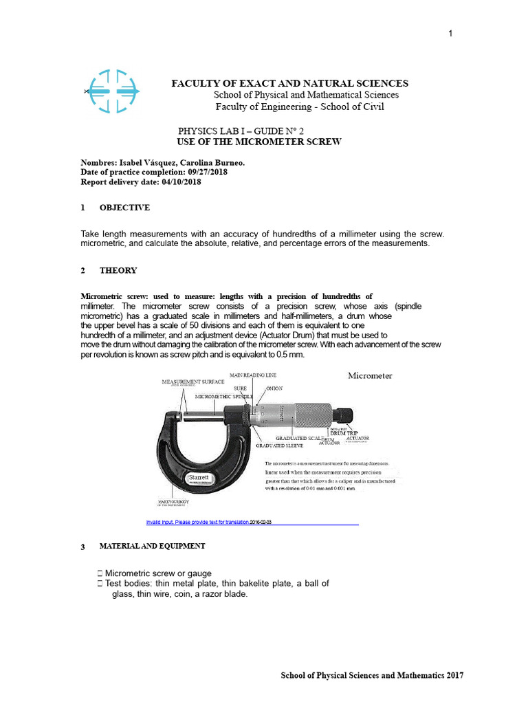 Micrometer Screw Measurement Guide | PDF | Accuracy And Precision ...