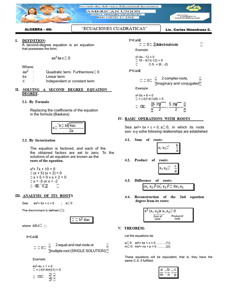 Second Degree Equations - Definition and Properties | PDF | Quadratic ...