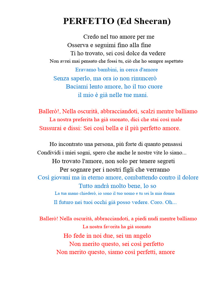 Perfetto (Testo Italiano) | PDF