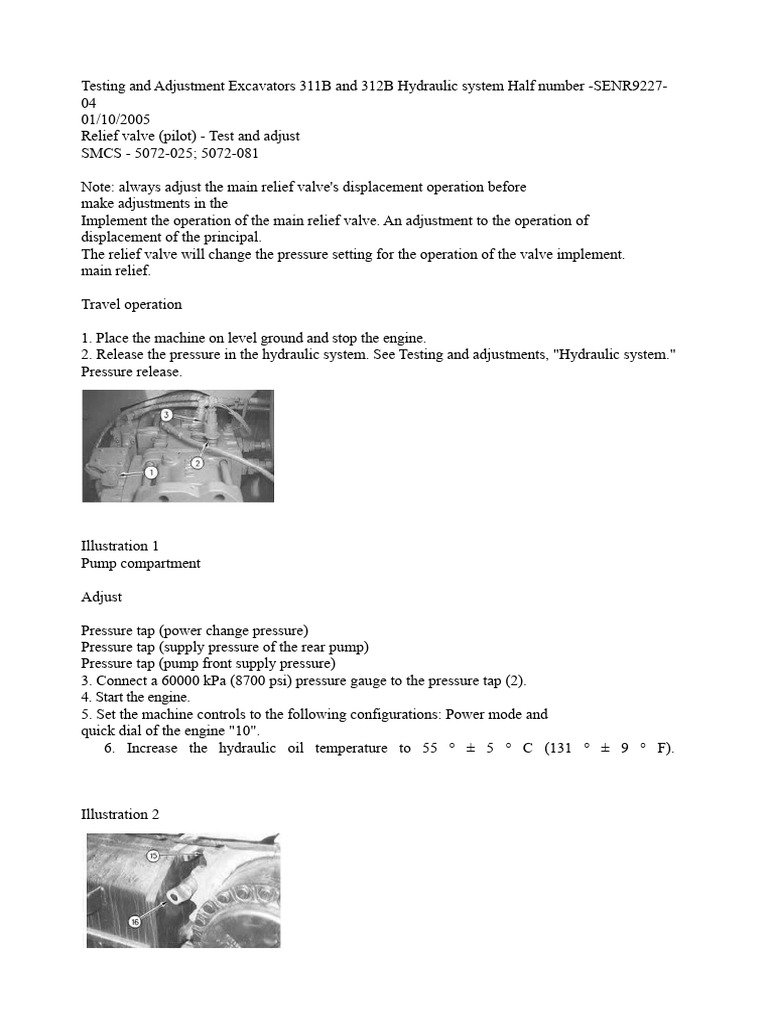 Hydraulic System Adjustment for 311B/312B | PDF | Pressure | Pressure ...