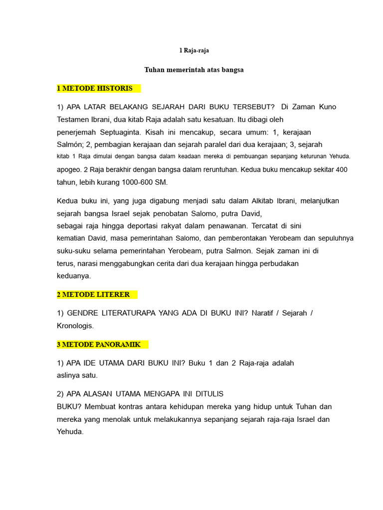 Sejarah dan Tema Buku 1 Raja-raja | PDF