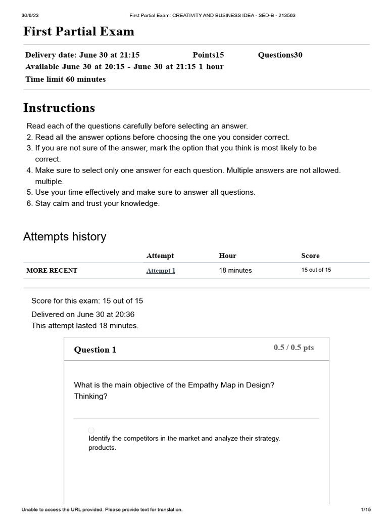 First Partial Exam - Creativity and Business Idea - Sed-B - 213563 ...
