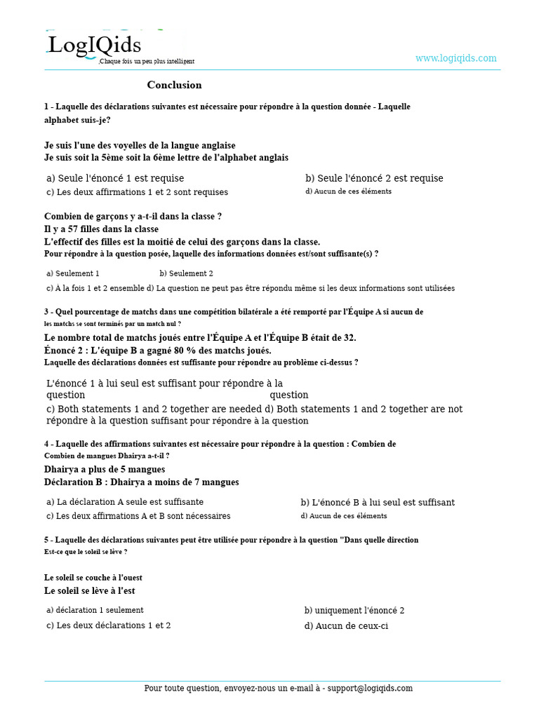 Questions de logique et déductions | PDF