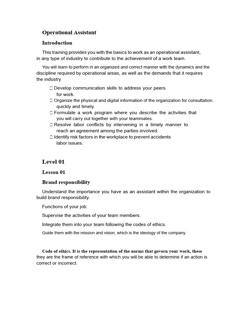 Operational Assistant Training Guide | PDF | Risk | Value (Ethics)