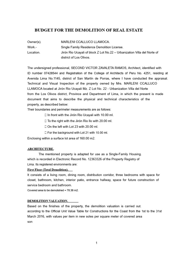 Valuation of Demolition | PDF | Room | Home