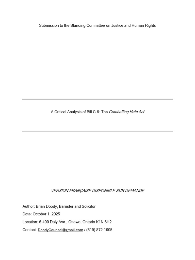Critical Review of Bill C-9: Combatting Hate Act | PDF | Prosecutor ...