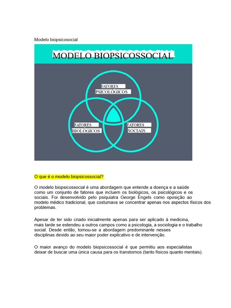 Entendendo o Modelo Biopsicossocial | PDF | Psicologia | Distúrbio mental