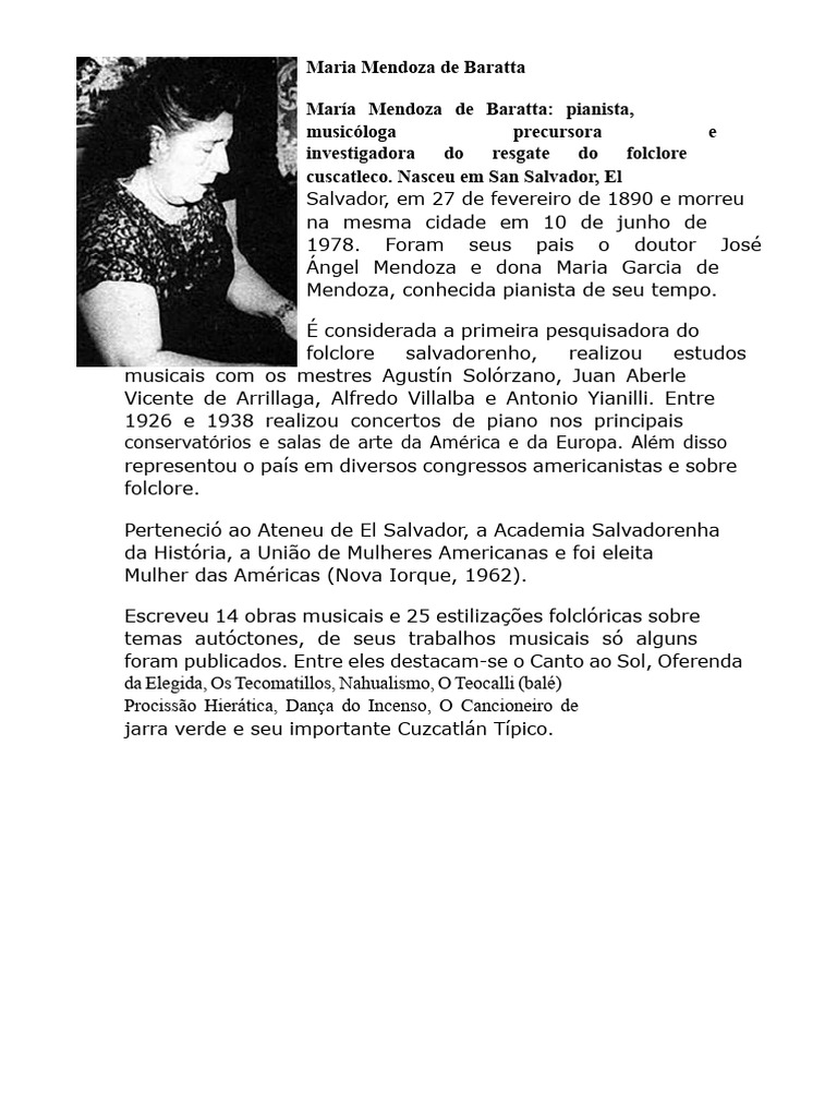Biografia de María Mendoza de Baratta, Letra Da Canção As Cortadoras e ...