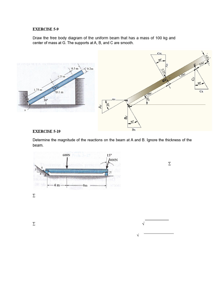 Beam and Force Analysis Exercises | PDF
