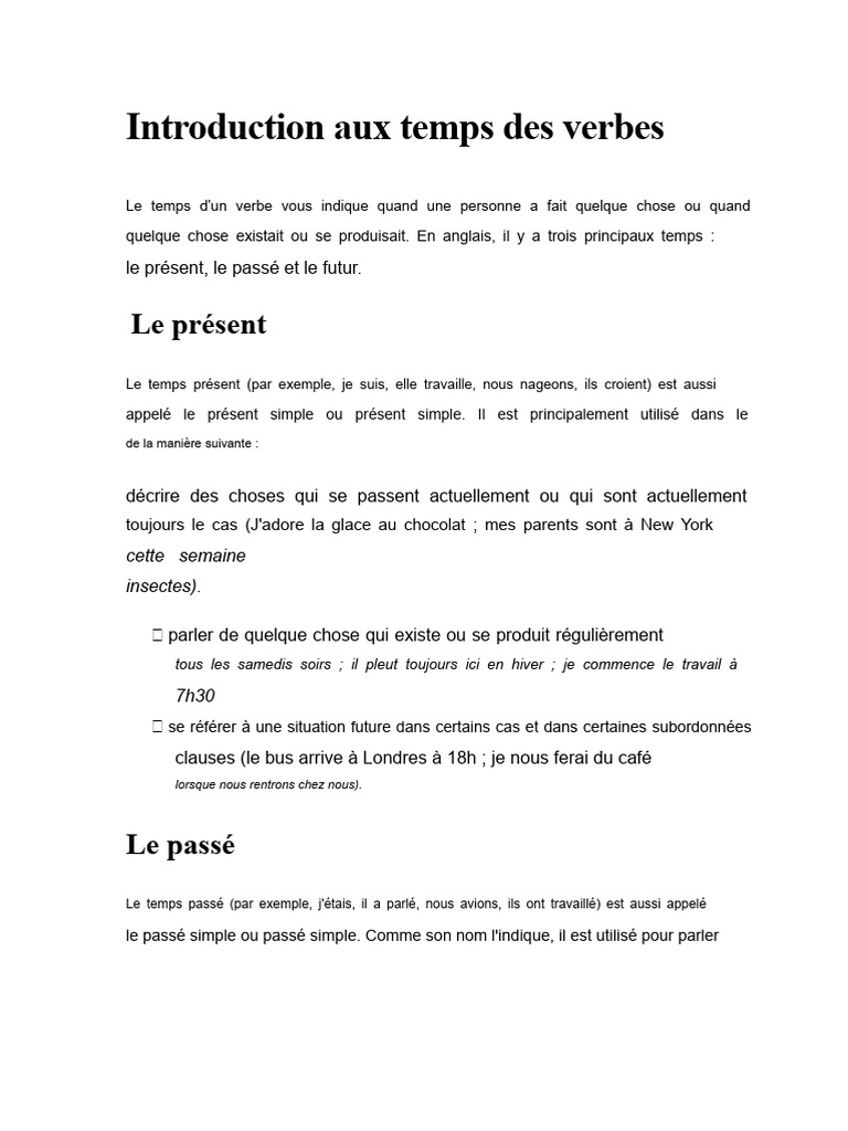 Guide des temps des verbes en anglais | PDF | Aspect accompli ...