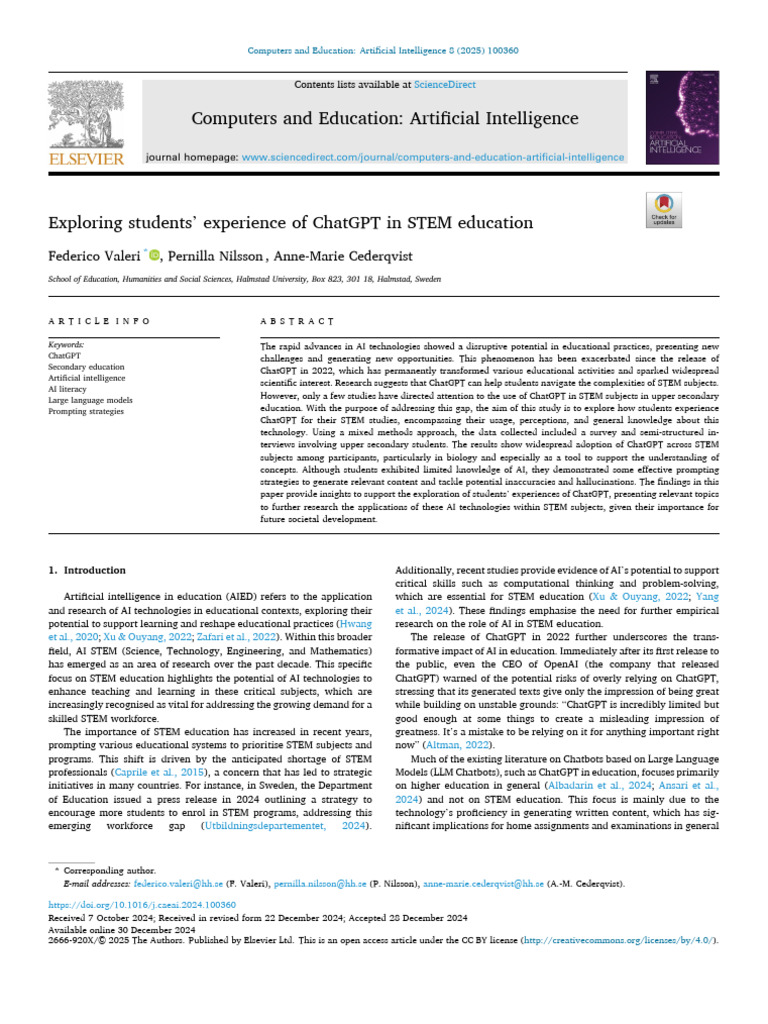 Exploring Students' Experience of ChatGPT in STEM Education | PDF ...