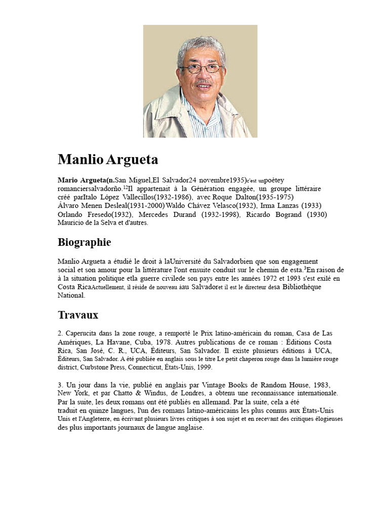 Manlio Argueta : Poète et Romancier Salvadorien | PDF