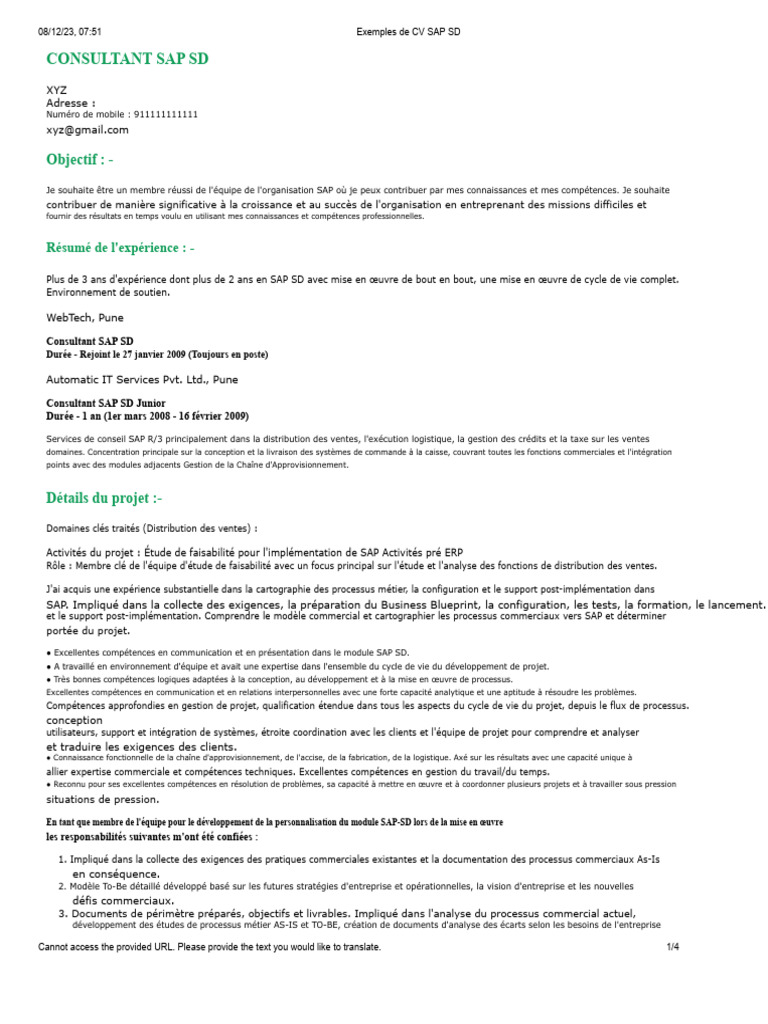 CV Consultant SAP SD Junior | PDF | Consultant | Facture