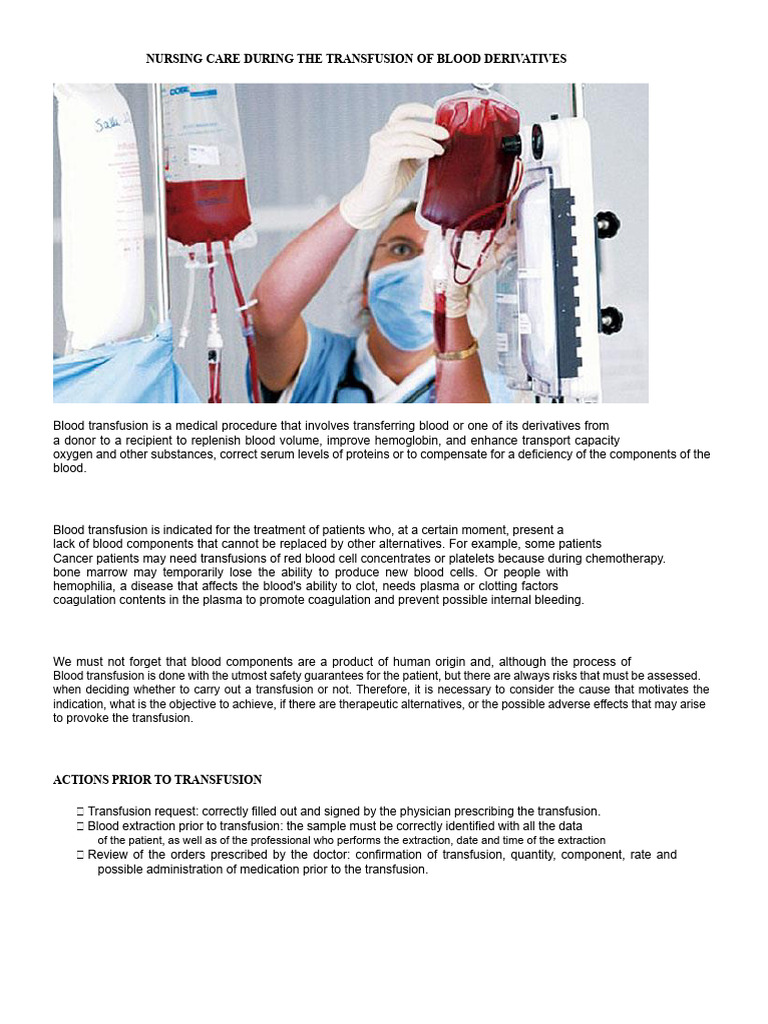 Nursing Guidelines for Blood Transfusion | PDF | Blood Transfusion | Blood