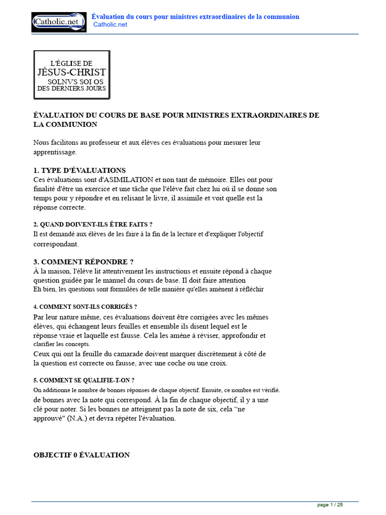 Évaluation pour Ministres de la Communion | PDF | Eucharistie ...