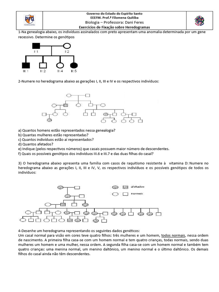 EXERCÍCIOS Heredogramas - 3 SÉRIE | PDF