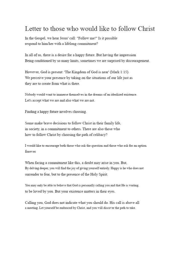 Letter To Anyone Who Would Like To Follow Christ | PDF | Jesus | Love
