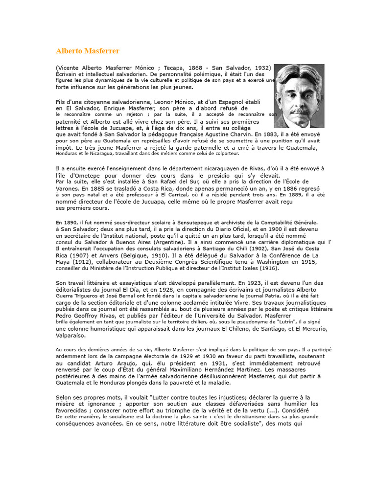 Alberto Masferrer : Écrivain et Politique | PDF